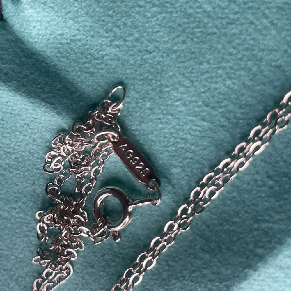 Tiffany & Co. Silver Necklace with Turquoise Enamel Heart Pendant - Picture 2 of 2